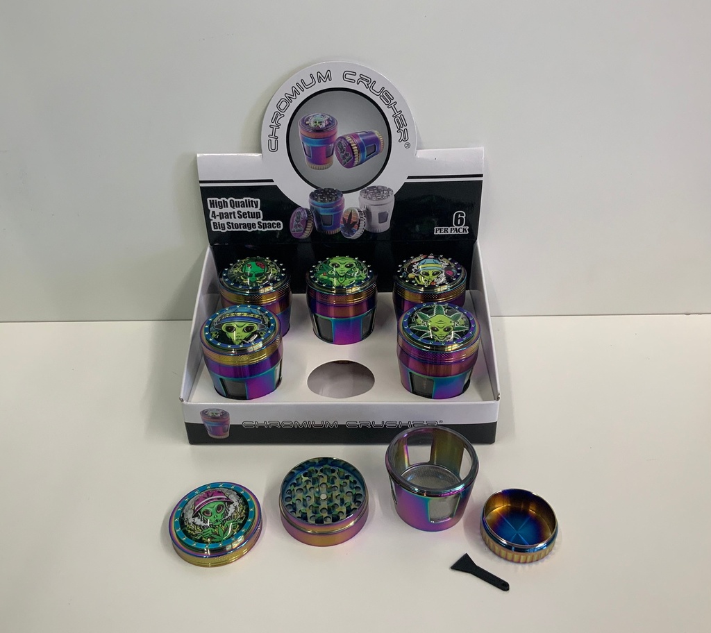 CHROMIUM CRUSHER ALIEN 4- PIECE GRINDER 70412.   6-PACK