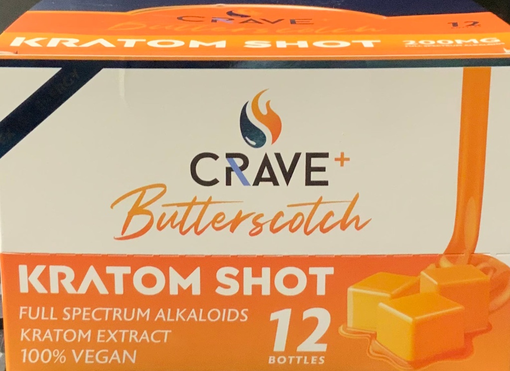 Crave Kratom 200mg Shot Butterscotch 12-Pack Box