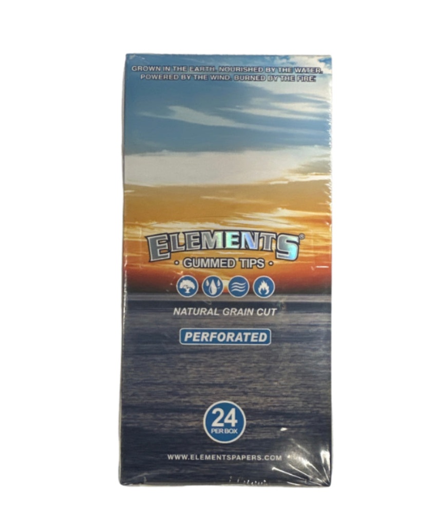 ELEMENTS GUMMED TIPS NATURAL GRAIN CUT PERFORATED rolling papers 24 PER BOX