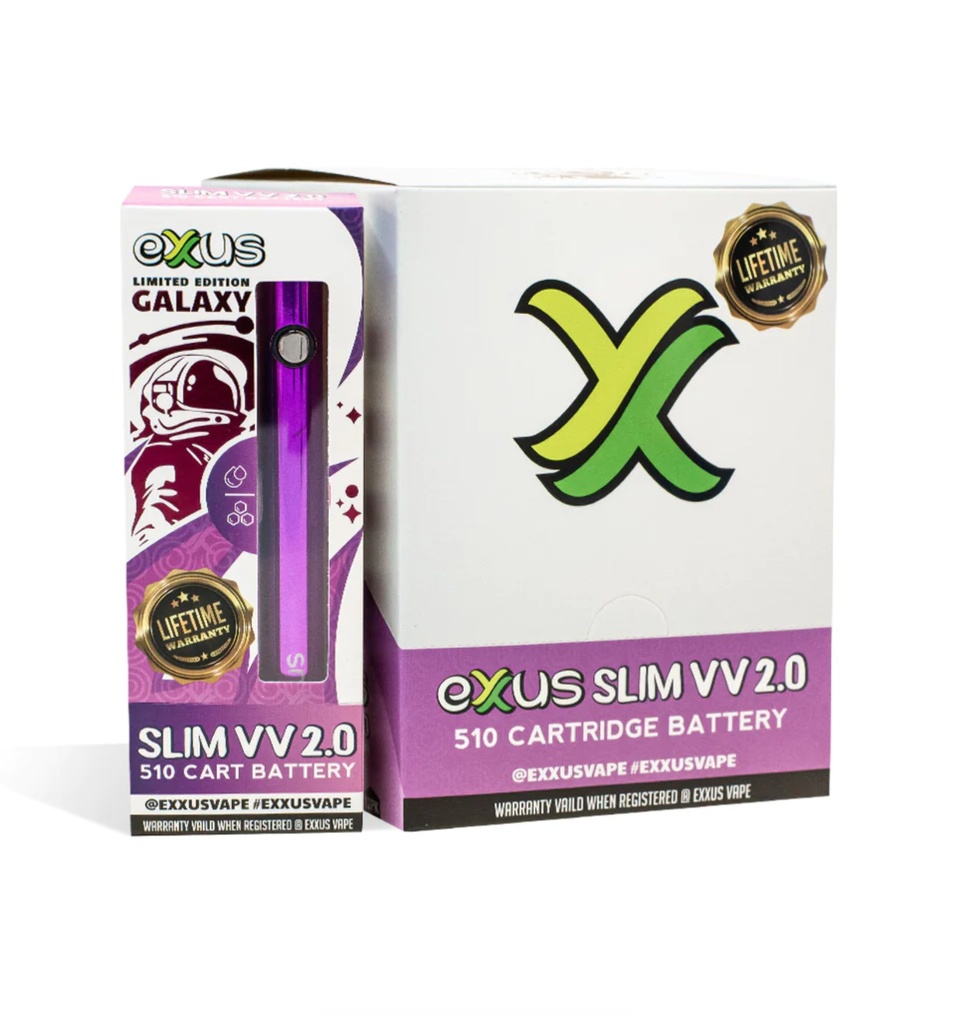 Exus Slim VV 2.0 Galaxy .510 Cartridge Battery. 12-Piece Box