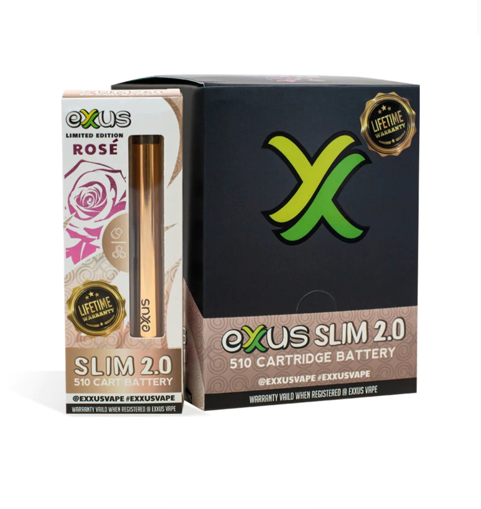 Exus Slim VV 2.0 Rose .510 Cartridge Battery. 12-Piece Box