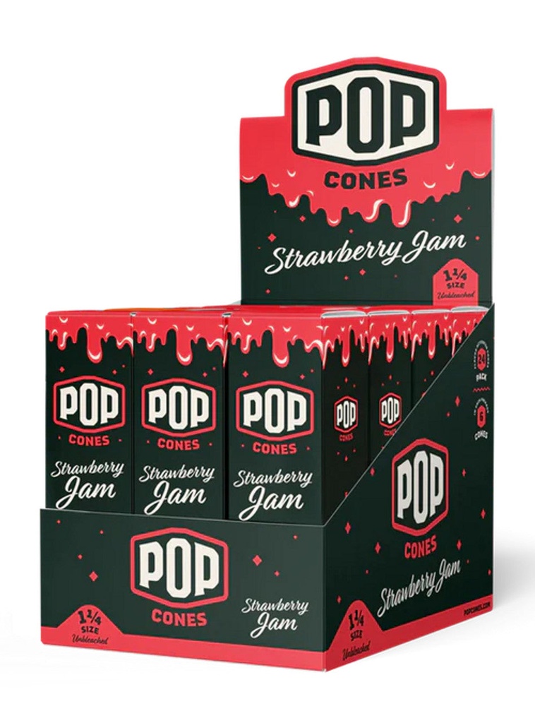 Pop Cones - 1 1/4" Size Terpene Cones - Strawberry Jam6 Cones Per Pack. 24-Piece Box