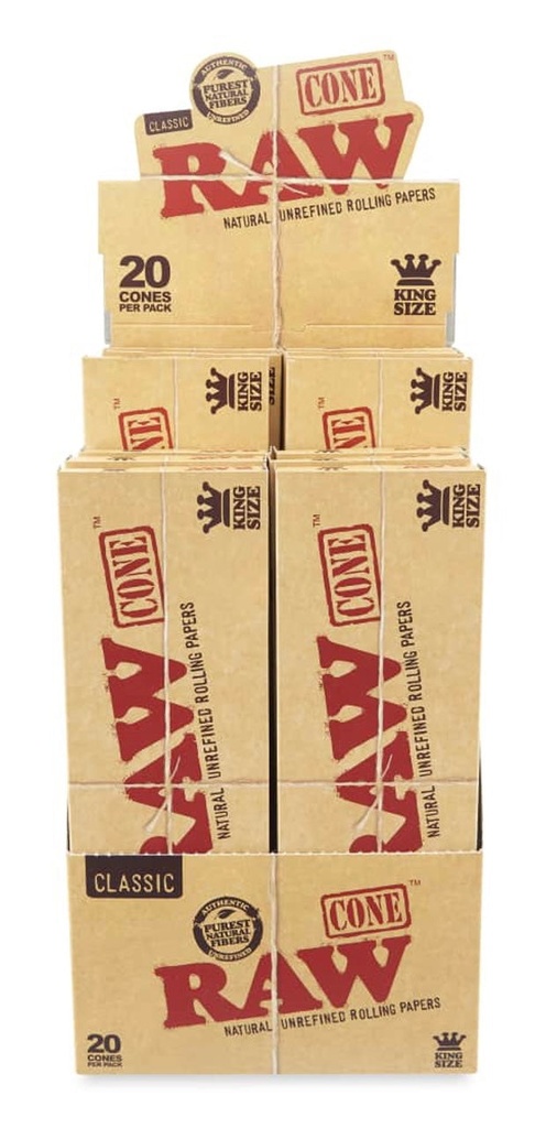 Raw Cones king Size. 20-ct packs. 12-Piece Box