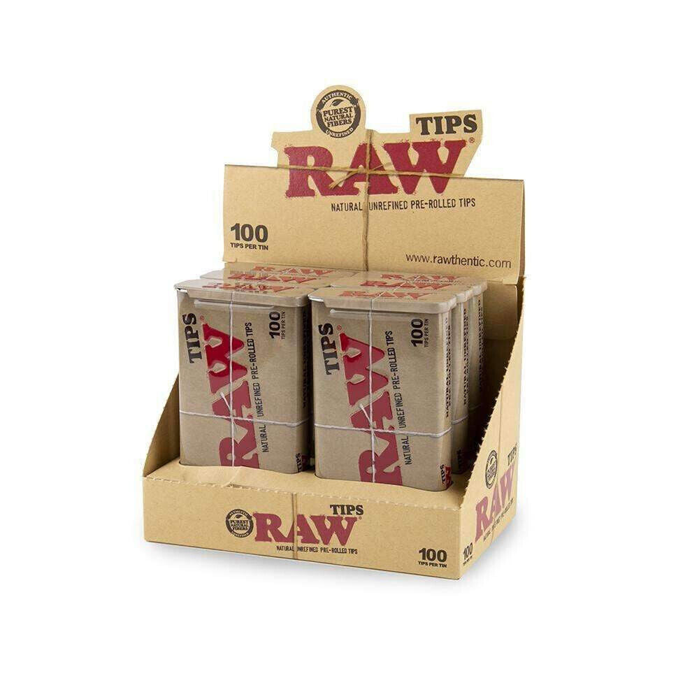 Raw Pre Roll 100ct Tips in Tin. 6-Piece Box