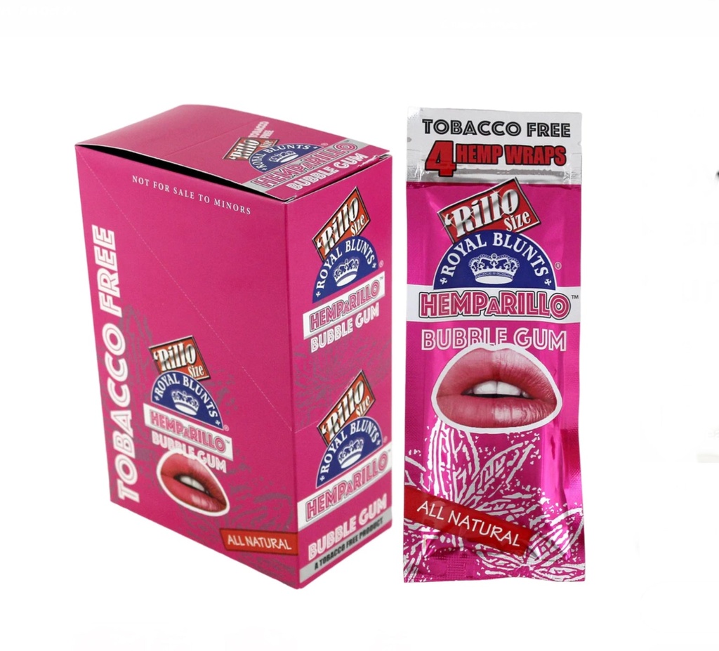 ROYAL BLUNTS HEMPARILLO - BUBBLEGUM. 4-Wraps Per Pack. 15-Piece Box