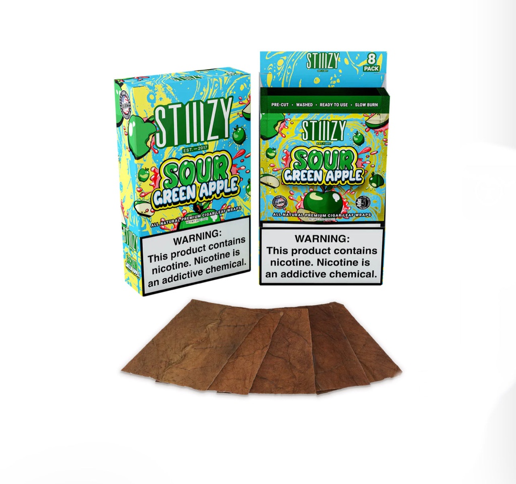 STIIIZY ALL NATURAL PREMIUM CIGAR LEAF WRAPS - SOUR GREEN APPLE