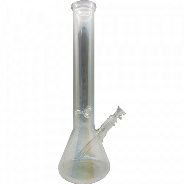 16 Tall Iridescent Glass on Glass Silver Fumed Beaker Bong wp115