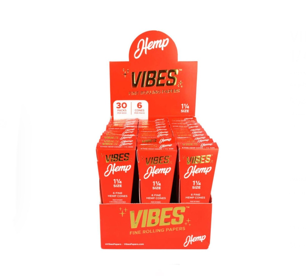 VIBES HEMP CONES 1 1/4 SIZE 30PACKS PER BOX 6 CONES PER PACK