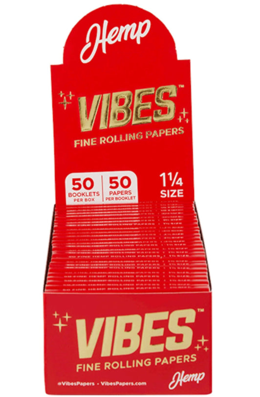 VIBES HEMP FINE ROLLING PAPERS 1 1/4 50 BOOKLETS PER BOX 50 PAPERS PER BOOKLET