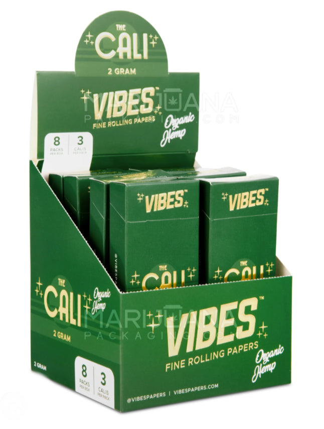 VIBES THE CALI 2 GRAM ORGANIC HEMP FINE ROLLING PAPERS 8 PACKS PER BOX 3 CALIS PER PACK