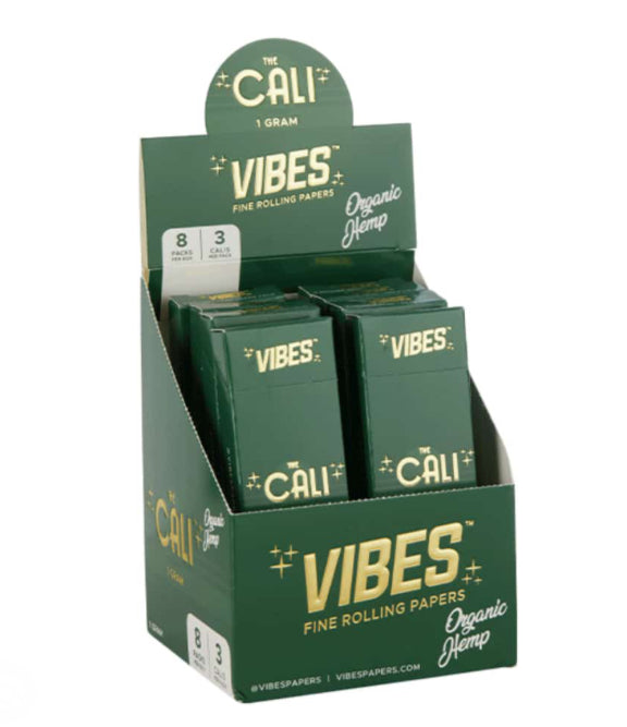 VIBES THE CALI 1 GRAM ORGANIC HEMP FINE ROLLING PAPERS 8 PACKS PER BOX 3 CALIS PER PACK