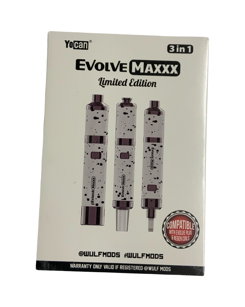 WULF MODS YOCAN EVOLVE MAXXX 3 in 1 VAPORIZER. Compatible with Evolve Plus & Regen Coils. White-Black Spatter