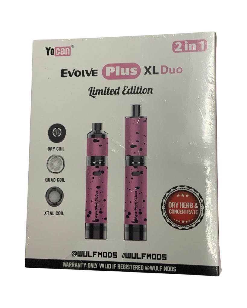 WULF MODS YOCAN EVOLVE PLUS XL DUO 2 in 1 VAPORIZER. Dry Herb & Concentrate. Pink-Black Spatter